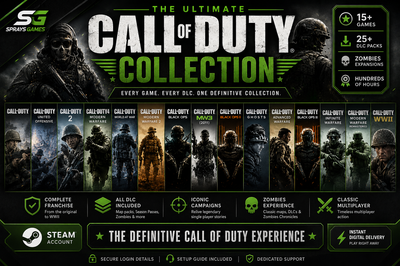 Call of Duty Complete Collection PC Steam Account | Complete Franchise + DLC | Instant Digital Download