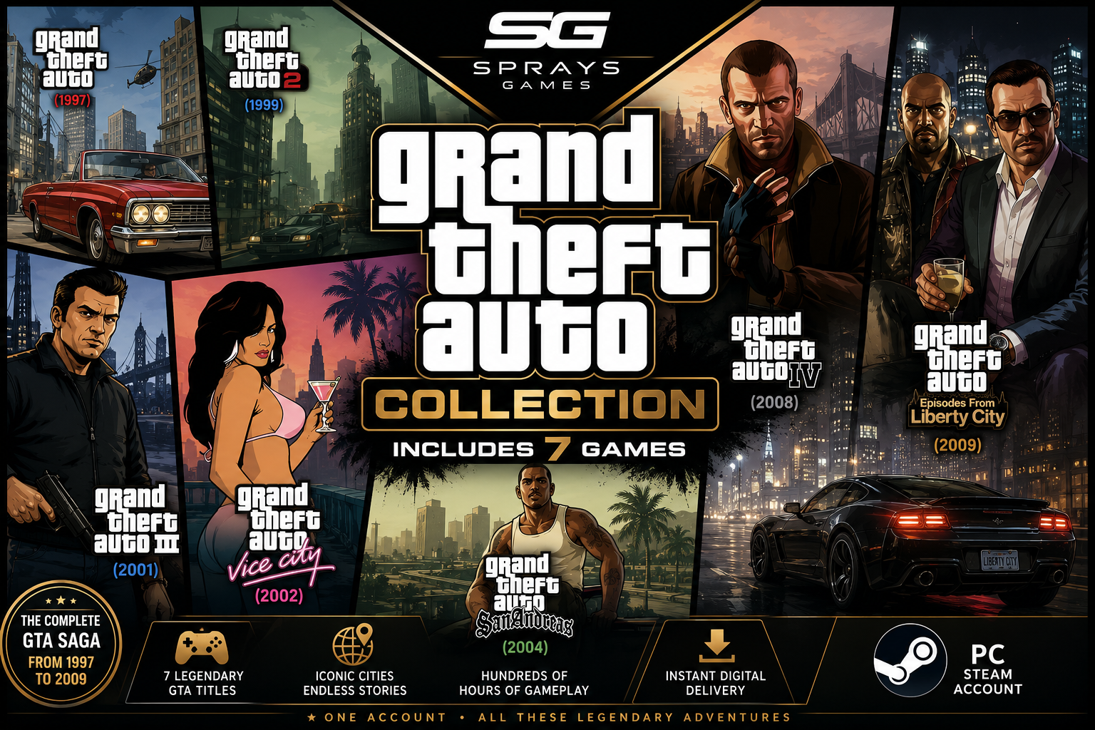 Grand Theft Auto Collection PC Steam Account | GTA I–IV | Instant Digital Download